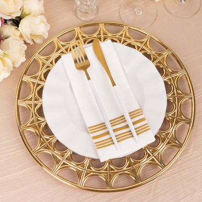 6-Pack Acrylic Charger Plates 13" Round Metallic Gold with Hollow Semi Circle Rim - Plastic Decorative Charger Tableware