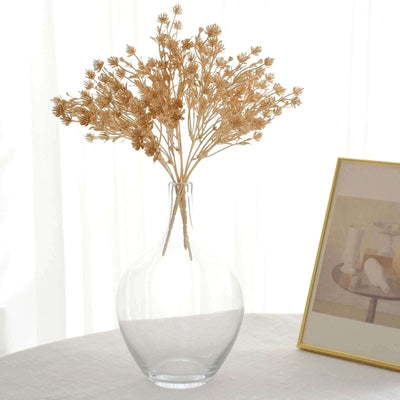 4-Pack Artificial Baby's Breath Flower Bouquet 13" Metallic Gold