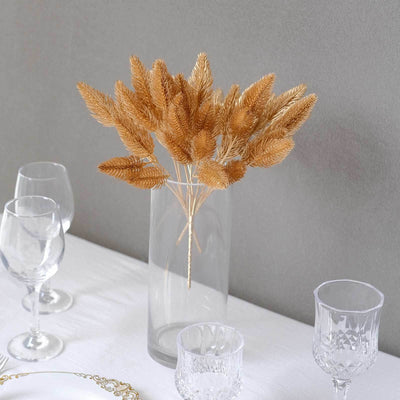 4-Pack Artificial Pine Branches 11" Metallic Gold - Faux Flexible Pine Needle Sprigs Floral Sprays for Festive Weddings Holiday Parties & Home Accents