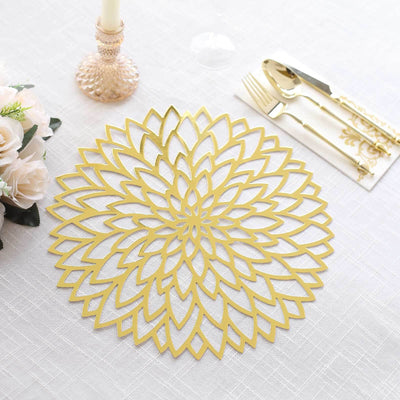 6-Pack Disposable Table Placemats 13" Metallic Gold Laser Cut Hibiscus Flower Design - 400GSM Cardboard Placemats for Upscale Events