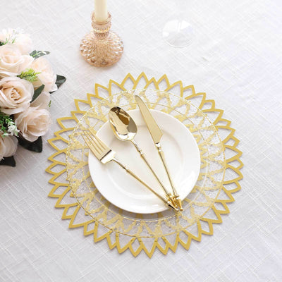 6-Pack Disposable Table Placemats 13" Metallic Gold Laser Cut Hibiscus Flower Design - 400GSM Cardboard Placemats for Upscale Events