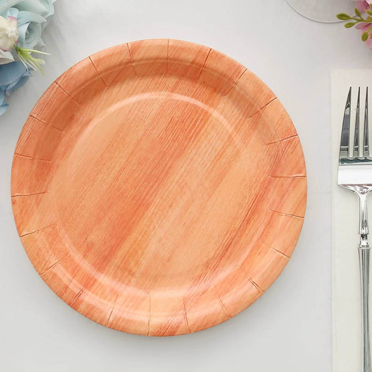 25 Pack | 7inch Natural Farmhouse Wood Grain Paper Dessert Plates