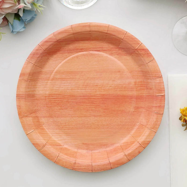 25 Pack | 10inch Natural Farmhouse Wood Grain Paper Dinner Plates