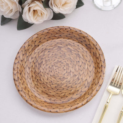 25-Pack Paper Round Dinner Plates 9" Natural with Woven Rattan Print - 300GSM Rustic Farmhouse Disposable Party Plates for Boho Brunches & Outdoor Gatherings