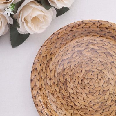 25-Pack Paper Round Dinner Plates 9" Natural with Woven Rattan Print - 300GSM Rustic Farmhouse Disposable Party Plates for Boho Brunches & Outdoor Gatherings