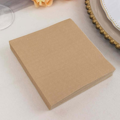 50-Pack Paper Beverage Napkins 2 Ply Natural 5"x5" - Soft Disposable Cocktail Napkins 18GSM