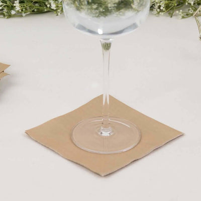 50-Pack Paper Beverage Napkins 2 Ply Natural 5"x5" - Soft Disposable Cocktail Napkins 18GSM