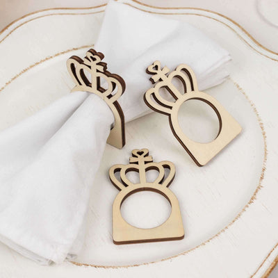 10 Pack Natural Wooden Princess Crown Rustic Napkin Rings, Boho Farmhouse Napkin Holders - 3"