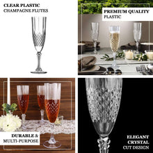 6 Pack Transparent Blush Crystal Cut Reusable Plastic Champagne Glasses, Shatterproof Wedding Toast 