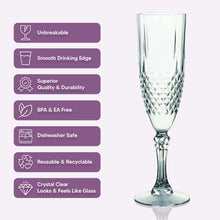 6 Pack Purple Crystal Cut Reusable Plastic Champagne Glasses, Shatterproof Wedding Toast Flute Glass