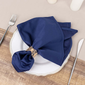 5 Pack Navy Blue Premium Scuba Cloth Napkins, Wrinkle-Free Reusable Dinner Napkins - 20"x20"