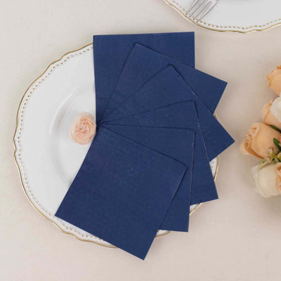 50-Pack Paper Beverage Napkins 2 Ply Navy Blue 5"x5" - Soft Disposable Cocktail Napkins 18GSM