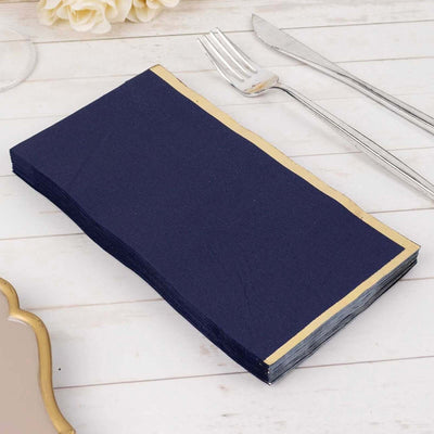50-Pack Paper Dinner Napkins 2 Ply Navy Blue with Gold Foil Edge - Soft Disposable Napkins