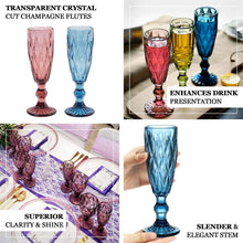 6 Pack Ocean Blue Crystal Cut Champagne Flute Glasses, 6oz Textured Wine Goblet