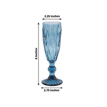 6 Pack Ocean Blue Crystal Cut Champagne Flute Glasses, 6oz Textured Wine Goblet