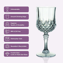 6 Pack Purple Crystal Cut Reusable Plastic Wine Glasses, Shatterproof Cocktail Goblets