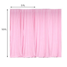 A pink Scuba Polyester curtain with measurements of 5 ft width, 10 ft height, and 15 ft length, perf