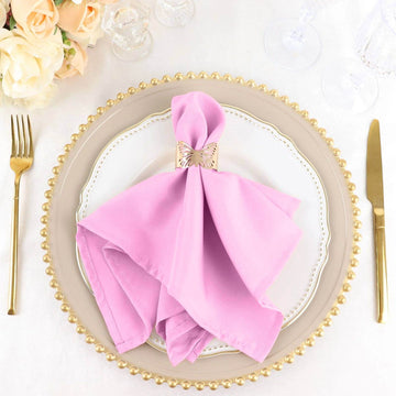 5 Pack Pink Cloth Napkins with Hemmed Edges, Reusable Polyester Dinner Linen Napkins - 17"x17"