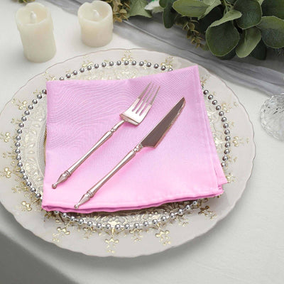 5 Pack Polyester Napkins 17"x17" Pink - Wrinkle Resistant & Easy Care Cloth Napkins