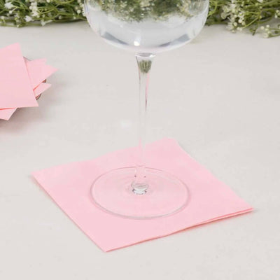 50-Pack Paper Beverage Napkins 2 Ply Pink 5"x5" - Soft Disposable Cocktail Napkins 18GSM