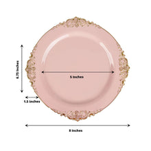 10 Pack Of 8 Inch Round Blush Rose Gold Plastic Plates With Gold Leaf Embossed Design