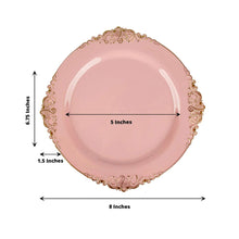 10 Pack Plastic Dessert Salad Plates In Vintage Dusty Rose, Gold Leaf Embossed Baroque Disposable