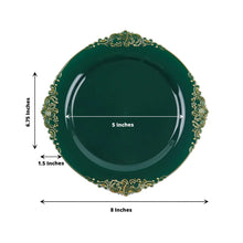 10 Pack Plastic Dessert Salad Plates In Vintage Hunter Emerald Green, Gold Leaf Embossed Baroque