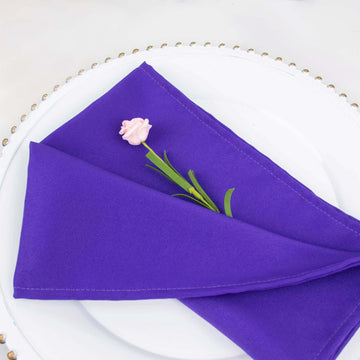 5 Pack Purple Premium Polyester Cloth Napkins with Hemmed Edges, Reusable Dinner Napkins 20"x20 - 220GSM