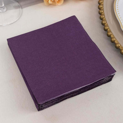 50-Pack Paper Beverage Napkins 2 Ply Purple 5"x5" - Soft Disposable Cocktail Napkins 18GSM