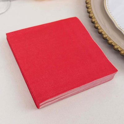 50-Pack Paper Beverage Napkins 2 Ply Red 5"x5" - Soft Disposable Cocktail Napkins 18GSM