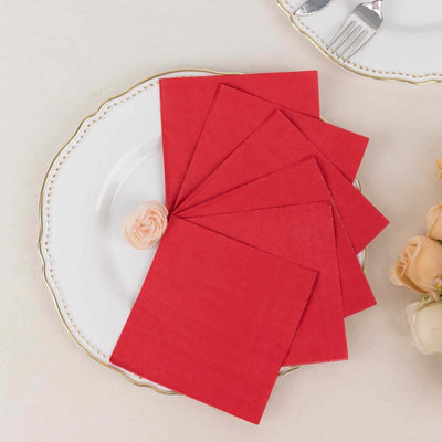 50-Pack Paper Beverage Napkins 2 Ply Red 5"x5" - Soft Disposable Cocktail Napkins 18GSM