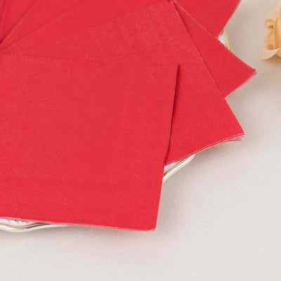 50-Pack Paper Beverage Napkins 2 Ply Red 5"x5" - Soft Disposable Cocktail Napkins 18GSM