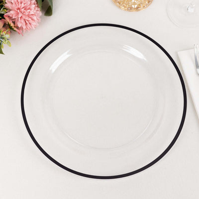 10-Pack Plastic Round Dinner Plates 10" Clear with Black Rim - Sleek Disposable Party Plates