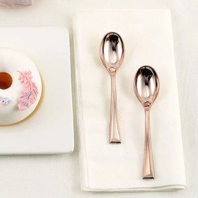 24-Pack Plastic Mini Dessert Spoons 4" Rose Gold - Heavy Duty Disposable Silverware