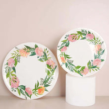 7 Inch Rose Peony Flower Wreath Design Paper Dessert Appetizer Plates 25 Pack