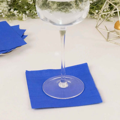 50-Pack Paper Beverage Napkins 2 Ply Royal Blue 5"x5" - Soft Disposable Cocktail Napkins 18GSM