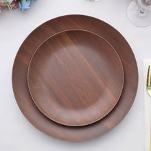 6 Pack | 8inch Rustic Brown Farmhouse Heavy Duty Melamine Dessert Plates, Round Wood Grain Print