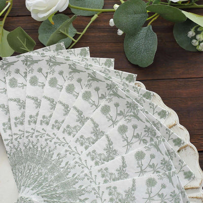 20-Pack Paper Dinner Napkins 2 Ply White/Sage Green with French Toile Pattern - Soft and Absorbent Disposable Napkins