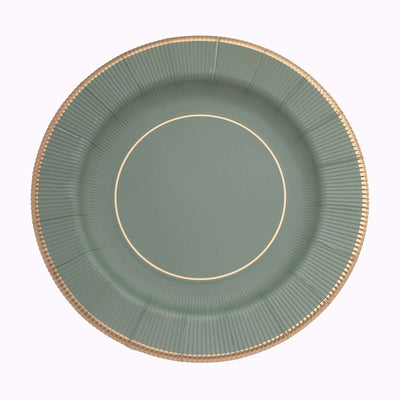 25-Pack Disposable Round Charger Plates 13" Sage Green Sunray Design with Gold Rim - 350GSM Heavy Duty Paper Placemats