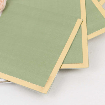 50-Pack Paper Beverage Napkins 2 Ply Sage Green with Gold Foil Edge 5"x5" - Soft Disposable Cocktail Napkins 18GSM