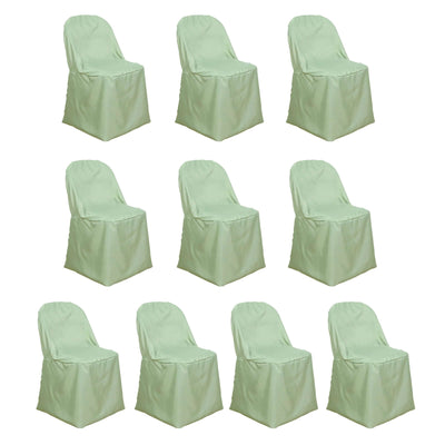 10 Pack Polyester Folding Chair Covers Sage Green - Reusable Stain-Resistant Slipcovers