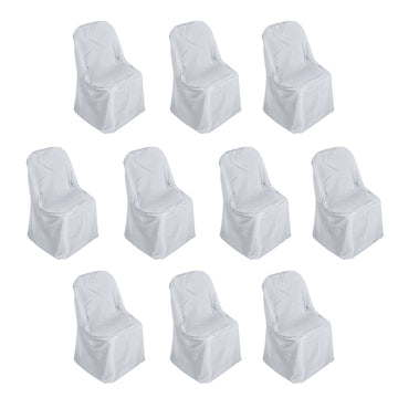 10 Pack Silver Polyester Folding Chair Covers, Reusable Stain Resistant Slip On Chair Covers