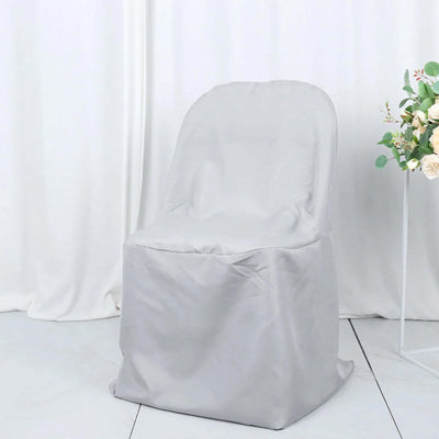 10 Pack Polyester Folding Chair Covers Silver - Reusable Stain-Resistant Slipcovers