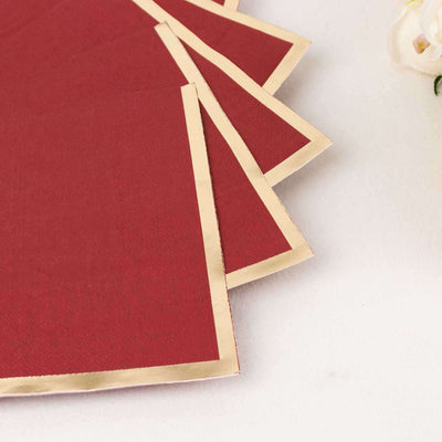 50-Pack Paper Beverage Napkins 2 Ply Burgundy with Gold Foil Edge 6.5"x6.5" - Soft Disposable Cocktail Napkins
