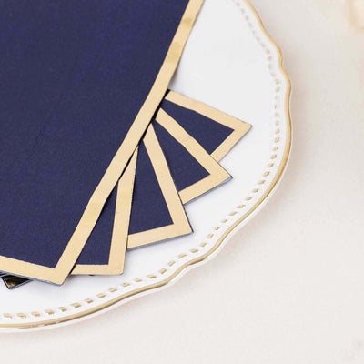 50-Pack Paper Dinner Napkins 2 Ply Navy Blue with Gold Foil Edge - Soft Disposable Napkins