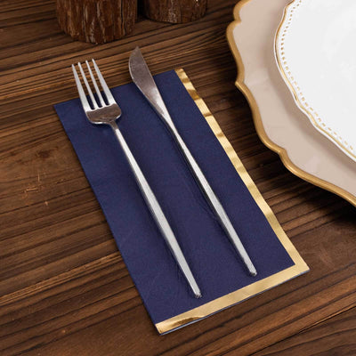 50-Pack Paper Dinner Napkins 2 Ply Navy Blue with Gold Foil Edge - Soft Disposable Napkins