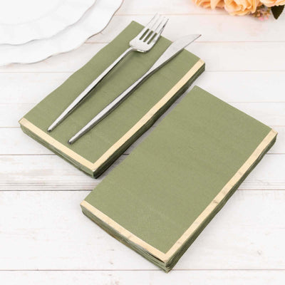 50-Pack Paper Dinner Napkins 2 Ply Dusty Sage Green with Gold Foil Edge - Soft Disposable Napkins