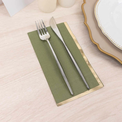 50-Pack Paper Dinner Napkins 2 Ply Dusty Sage Green with Gold Foil Edge - Soft Disposable Napkins