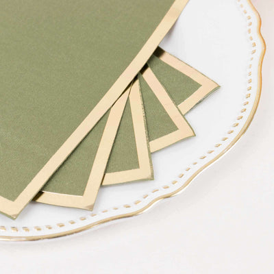 50-Pack Paper Dinner Napkins 2 Ply Dusty Sage Green with Gold Foil Edge - Soft Disposable Napkins