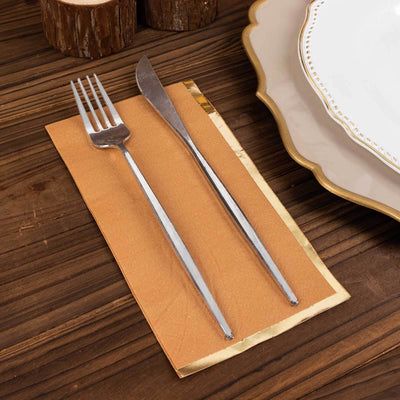 50-Pack Paper Dinner Napkins 2 Ply Terracotta with Gold Foil Edge - Soft Disposable Napkins
